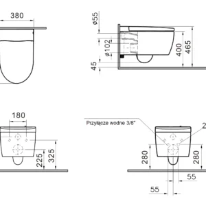 Toaleta Myjąca SUPERIOR wersja podwieszana, elektroniczny bidet i podgrzewana toaleta Major&Maker-wymiary